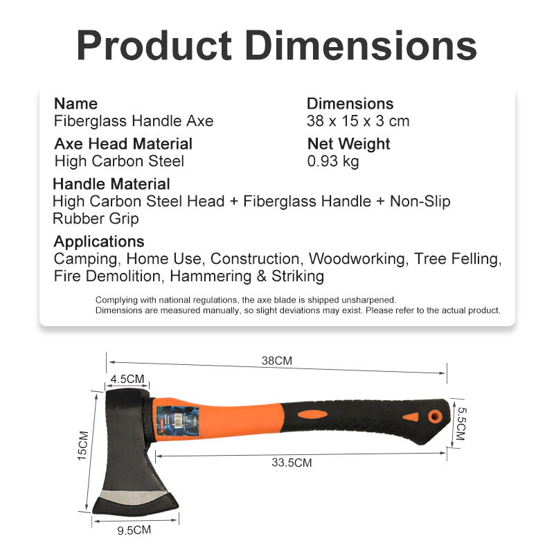 Heavy Duty Fiber Handle Axe High Carbon Steel Anti-Slip Rubber Grip 38cm Length 0.93kg Weight For Firefighting Rescue Industrial Maintenance Emergency Preparedness